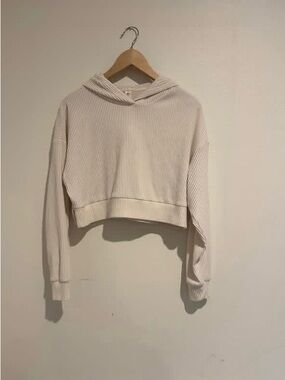 ALO Yoga Cream Ribbed Cropped Hoodie